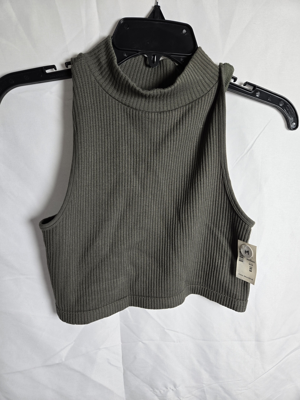 Ribbed Mock Neck Cropped Tank Top - Olive Green